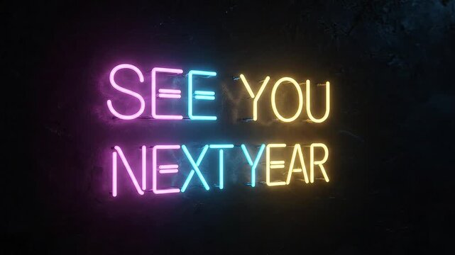 Neon Sign Saying See You Next Year In Vibrant Colors.