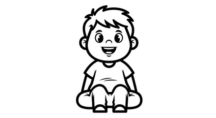 Cartoon illustration of a happy boy sitting down.