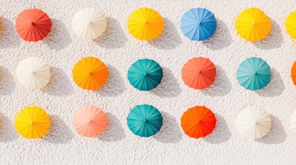 Colorful Umbrellas Beach: Summer Vacation Pattern, Aerial View