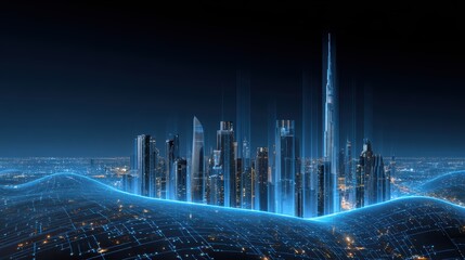 Digital Cityscape: High-Tech Futuristic City Skyline