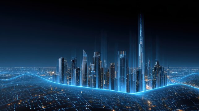 Digital Cityscape: High-Tech Futuristic City Skyline