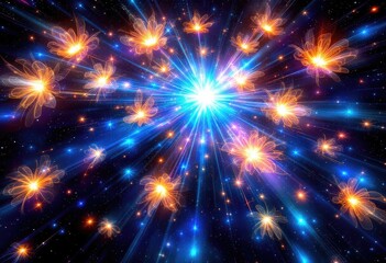 Naklejka premium Radiant flower bursts in a cosmic explosion