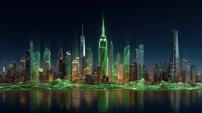 Futuristic Cityscape: Green Network, Skyline & Technology - Powered by Adobe