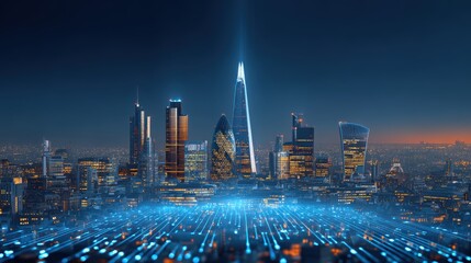 London Skyline AI Data Network, Futuristic Cityscape at Night