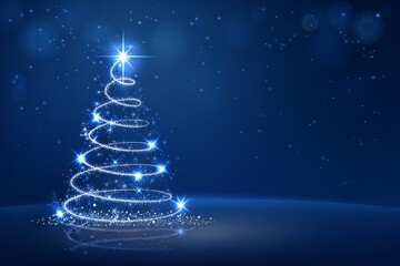 Sparkling christmas tree on a blue background creates a festive scene