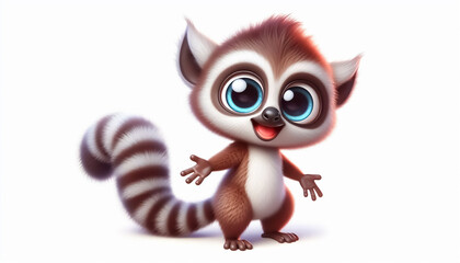 Obraz premium Funny cartoon of a lemur on white background