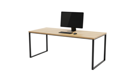 Modern minimalist office desk setup for focused work, featuring sleek monitor, keyboard, and mouse, creating a clean and professional workspace aesthetic