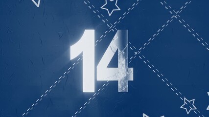Blue and silver advent calendar number 14, with a simple design