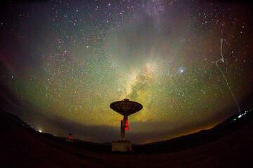 Radio telescopes and the Milky Way at night