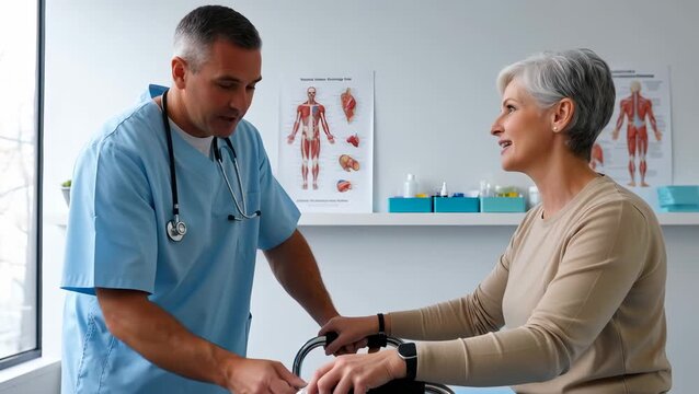 Doctor Consults Mature Female Patient in Medical Office