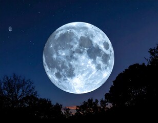 Full moon over trees at night