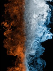 Vibrant Smoke Patterns Blend Orange and Blue Tones Against a Dark Backdrop in a Captivating Display of Colors