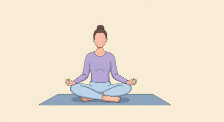 A Woman in a Purple Top and Blue Pants Practices Meditation and Yoga in a Calm and Serene Indoor Setting