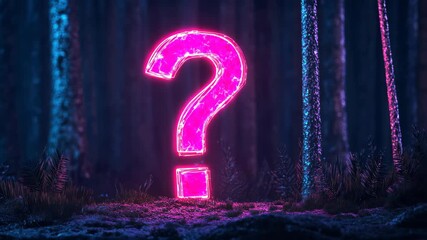 Mystery in the Neon Forest: A vibrant neon question mark pulses with an enigmatic allure, nestled deep within a shadowy forest, its luminous glow hinting at untold secrets and unanswered questions.  - Powered by Adobe