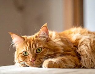 Fluffy ginger cat resting