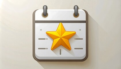 Stylized calendar icon with a prominent gold star on a cream-colored background