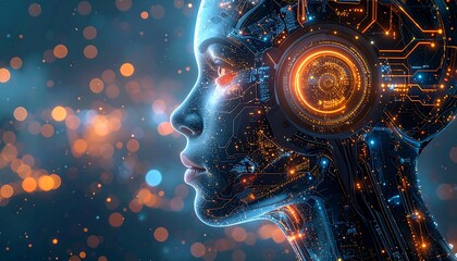 Futuristic AI profile, glowing circuits