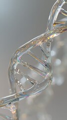 Modern artistic representation of dna helix floating in soft focus environment with glowing light refractions and shimmering accents