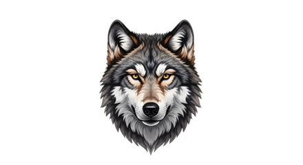 Detailed artistic illustration of a majestic gray wolf head.