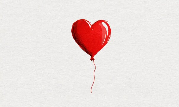 Red Heart Balloon Floating on White Background - Symbol of Love.