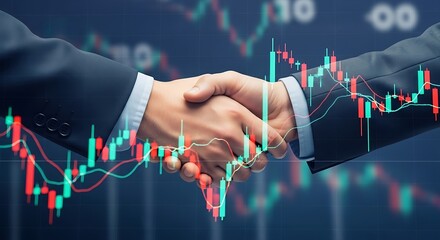 Business handshake over stock chart