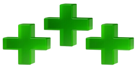 Obraz premium set of green glass plus sign 3d icon isolated on white background, png, ai generated