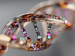 Elegant glasslike dna double helix design featuring delicate curves and iridescent accents glowing with modern scientific beauty