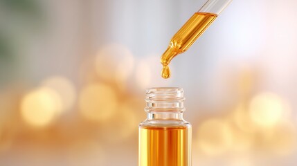 Close-Up of a Pipette Dripping Oil into a Bottle, Capturing the Essence of Natural Beauty and Healing Properties in Skincare Products