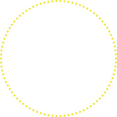 This is a minimalist graphic image featuring a large circle composed entirely of small, yellow dots. These dots are evenly spaced and form a perfect circular outline against a plain.
