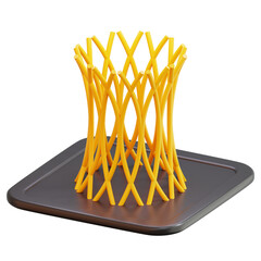 3D Printed Yellow Lattice Structure on Dark Gray Tray