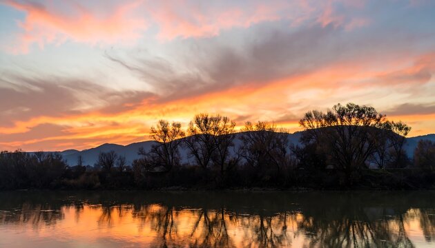 Sunset over a river - Powered by Adobe