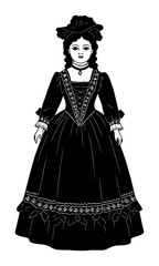 Antique Porcelain Doll in Victorian Dress Vector