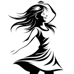 Dynamic Vector Silhouette of a Happy Young Girl Jumping