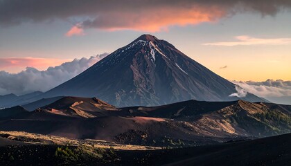 Volcano sunrise landscape