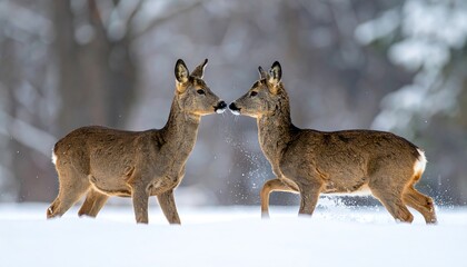Two deer in snowy forest