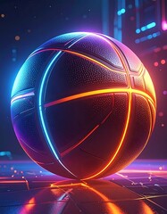 Futuristic basketball in vibrant neon light