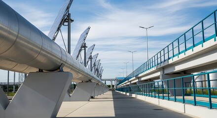 Obraz premium Pipes and Walkway at Industrial Site Infrastructure, Engineering, Perspective