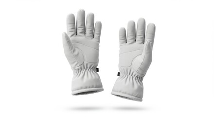 Obraz premium Pair of White Leather Gloves Isolated on White Background, Wrinkled Texture.