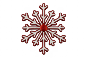 Red and white christmas snowflake ornament with transparent background
