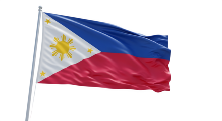 Philippine flag waving proudly against a bright white background.