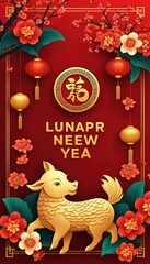 Fototapeta premium Chinese New Year Red Lantern Background with Gold Clouds and Festive Decorations