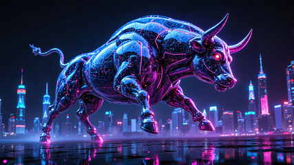 A powerful futuristic bull charging forward,