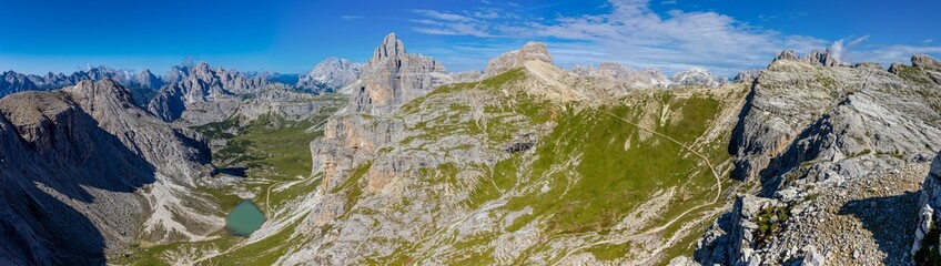 Panorama of Alps mountains on a sunny day. High resolution widescreen panorama of mountain...