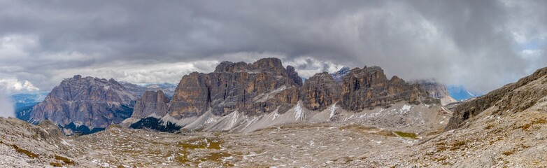 Panorama of Alps mountains on a sunny day. High resolution widescreen panorama of mountain...