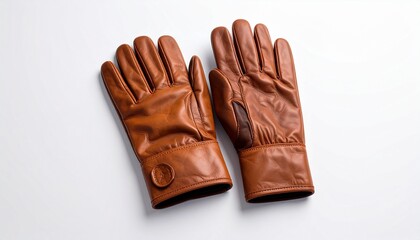Exquisite pair of rich brown leather gloves, expertly crafted with fine details and a classic, elegant design, perfect for sophisticated fashion and essential cold-weather comfort