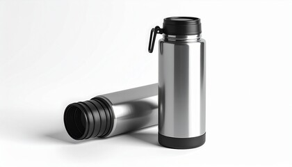 Silver Stainless Steel Water Bottles on a White Background