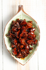 Top View Braised Chicken Breast in Sweet Soy Sauce