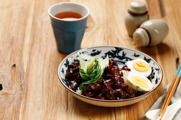 Lu Rou Fan,  Braised Pork Meat on Steamed Rice with Boiled Egg