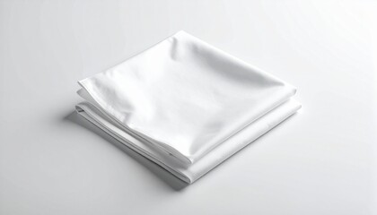 Freshly laundered white cloths, neatly folded and stacked on a bright, minimalist surface, ready for use in a clean environment or elegant setting, symbolizing hygiene and order