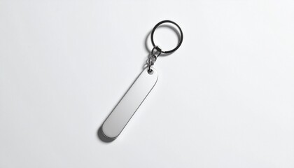 Blank silver keychain with a tag for personalization or custom engraving, on a white background
